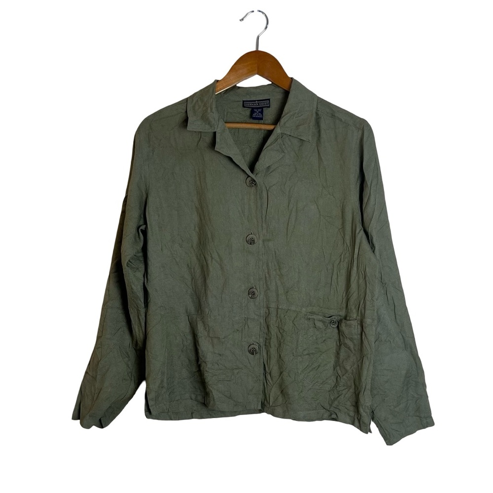 Herman Geist green‎ 100% silk button down shirt